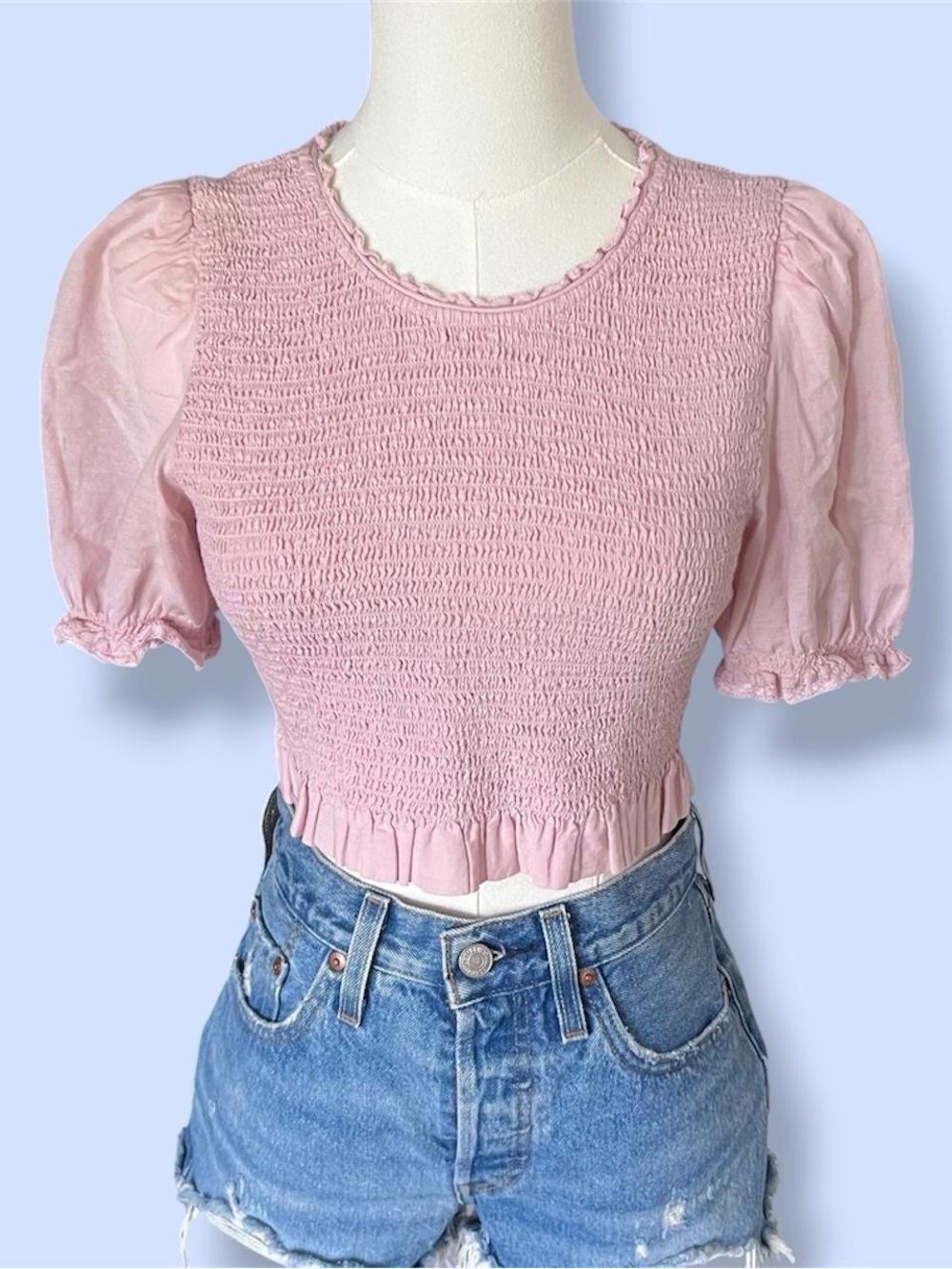 Aritzia Wilfred Pink Ruched Crop Puff Sleeve Blouse 🎀